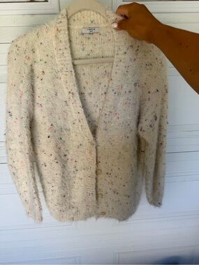 Frenchi Cream Speckled Mohair-Blend Cardigan Sweater size small/M nwot